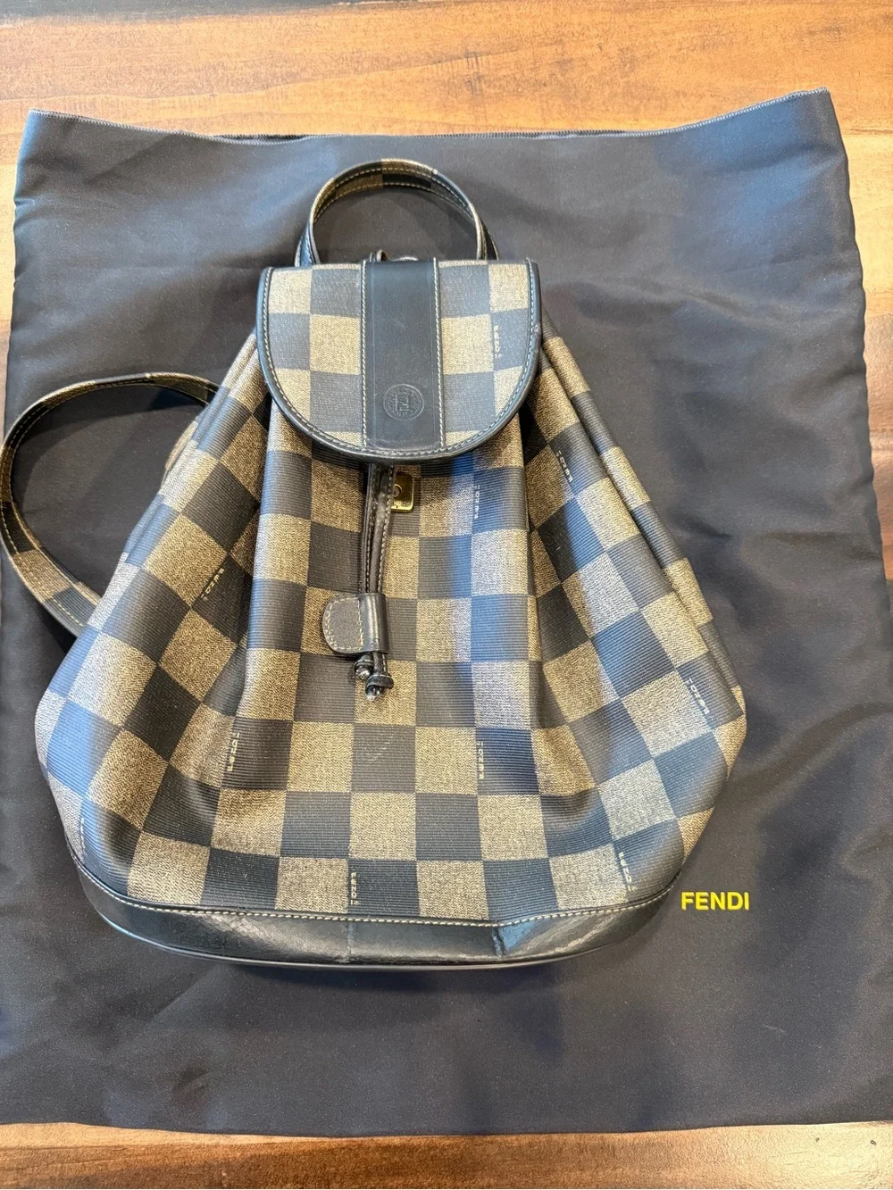 Vintage Fendi Checkered Canvas Drawstring Backpack